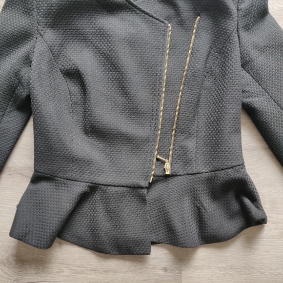 Mario Serrano Black Peplum Weave Pattern Zip-Up Blazer Jacket Size 8 - Picture 6 of 16